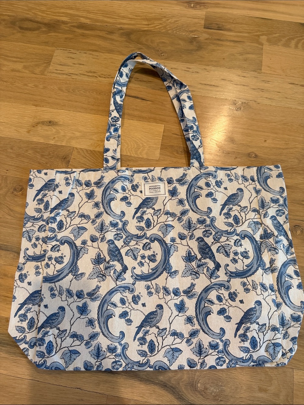 Sézane & Antoinette Poisson Blue and White Bird Print Canvas Tote